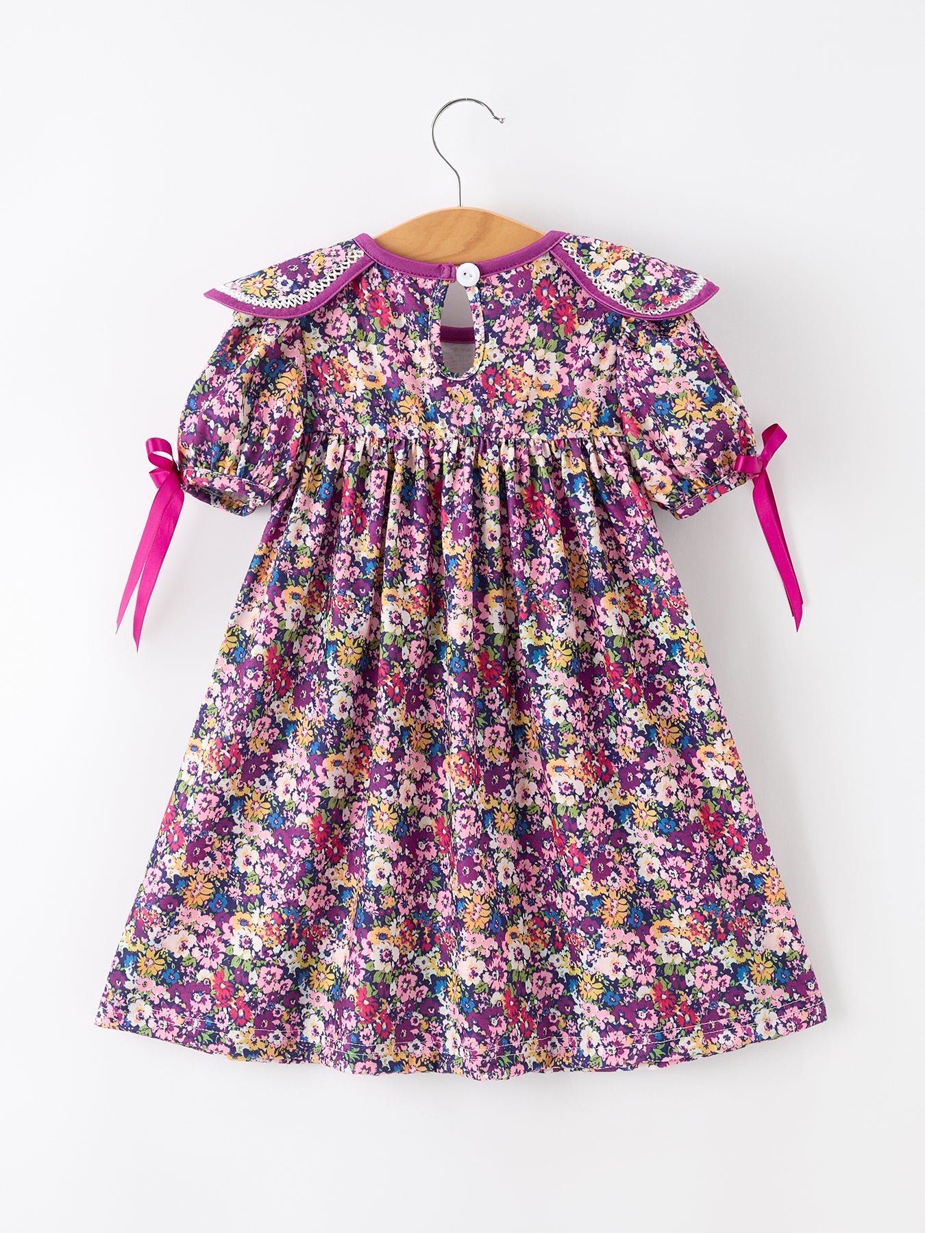Purple Floral Bow Petals Collar Girls Dress