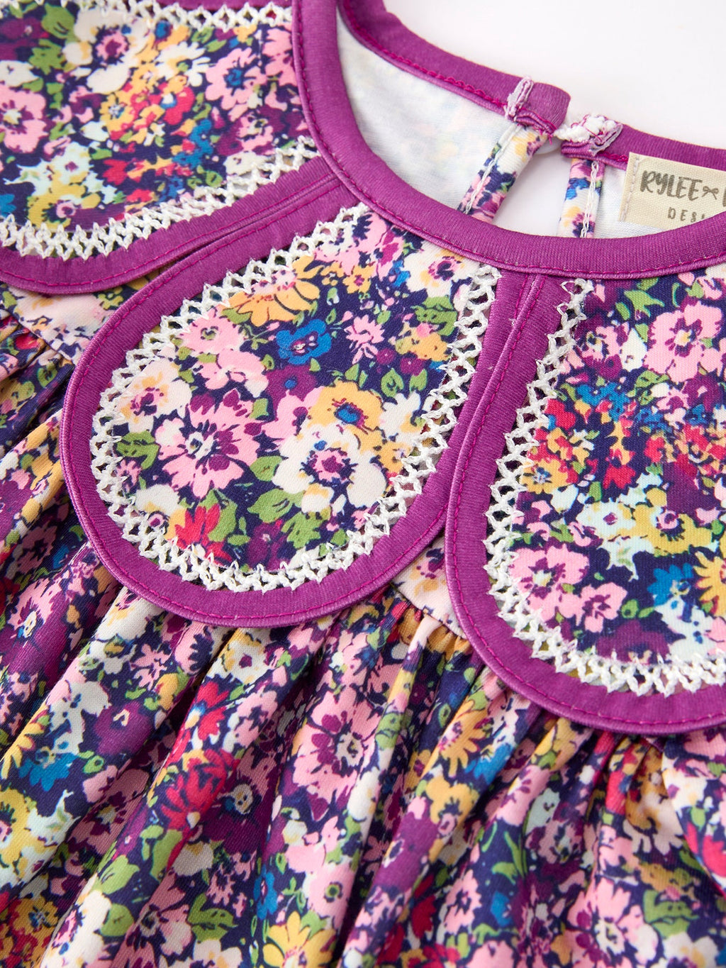Purple Floral Bow Petals Collar Girls Dress