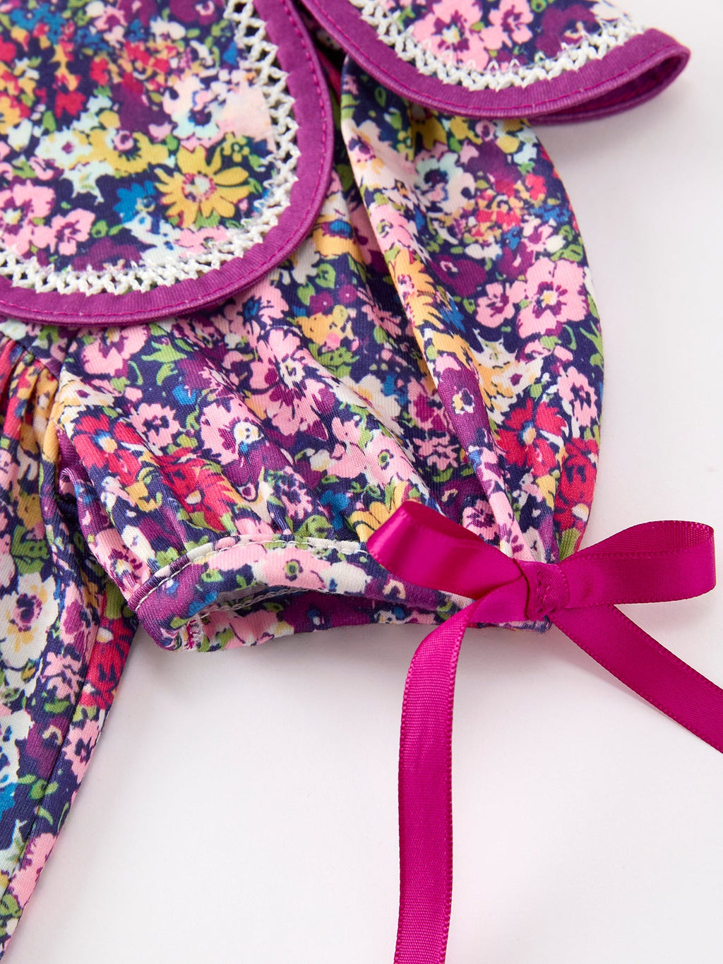 Purple Floral Bow Petals Collar Girls Dress