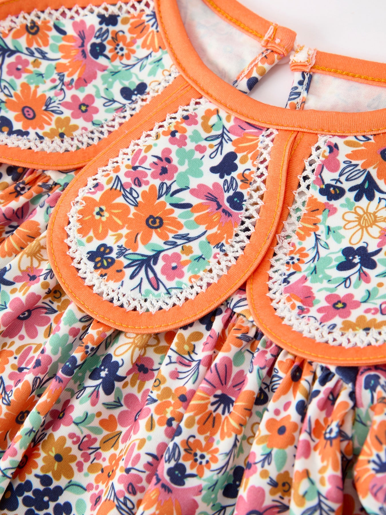 Orange Floral Bow Petals Collar Girls Dress