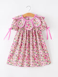 Pink Floral Bow Petals Collar Girls Dress