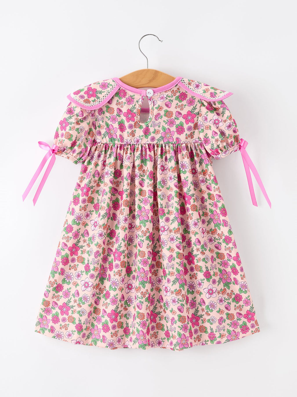 Pink Floral Bow Petals Collar Girls Dress