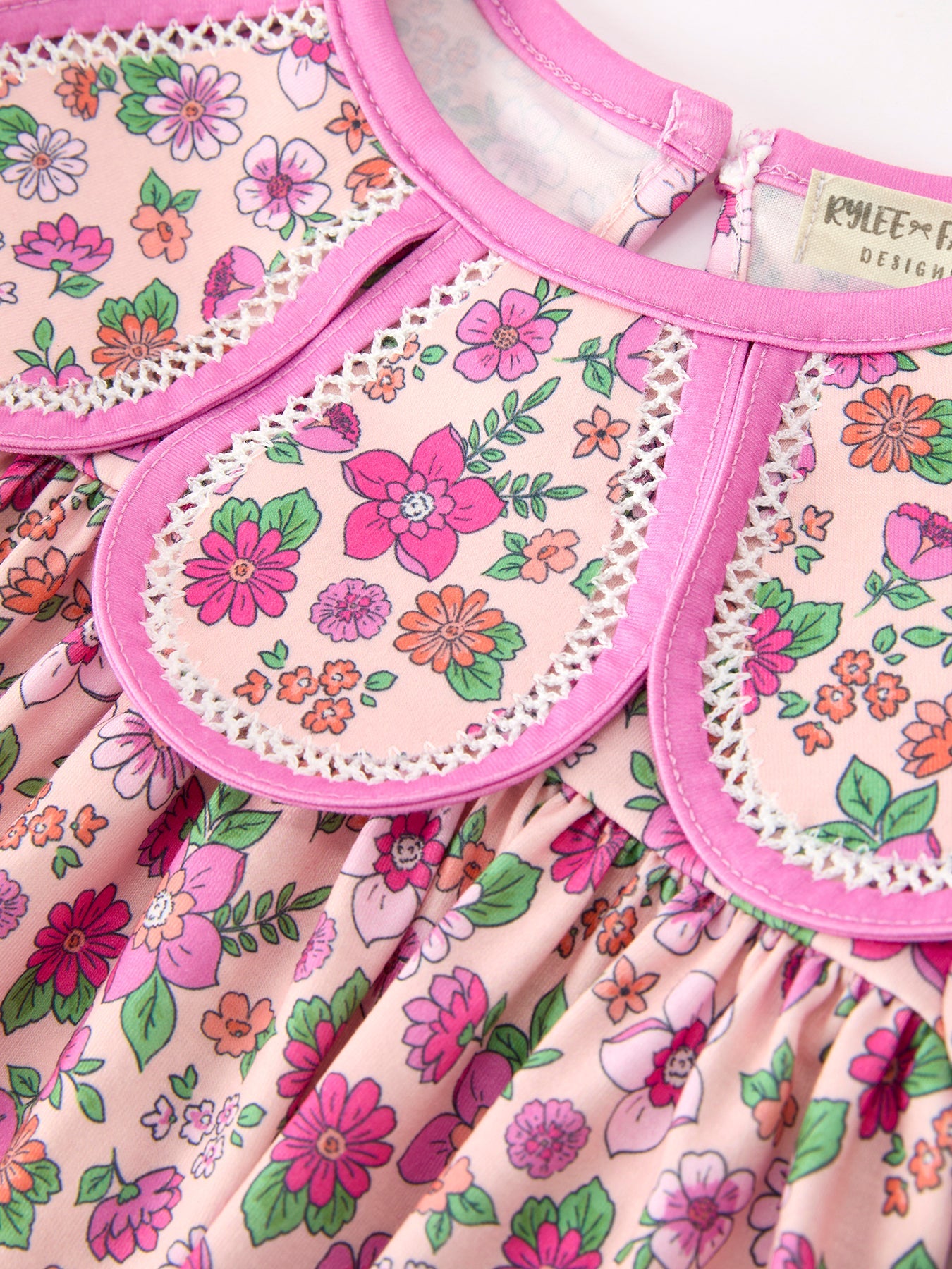 Pink Floral Bow Petals Collar Girls Dress