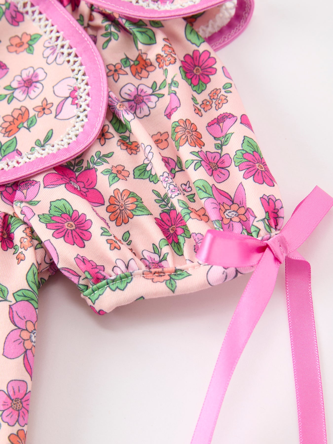 Pink Floral Bow Petals Collar Girls Dress