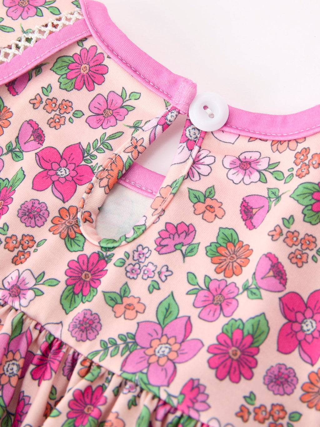 Pink Floral Bow Petals Collar Girls Dress