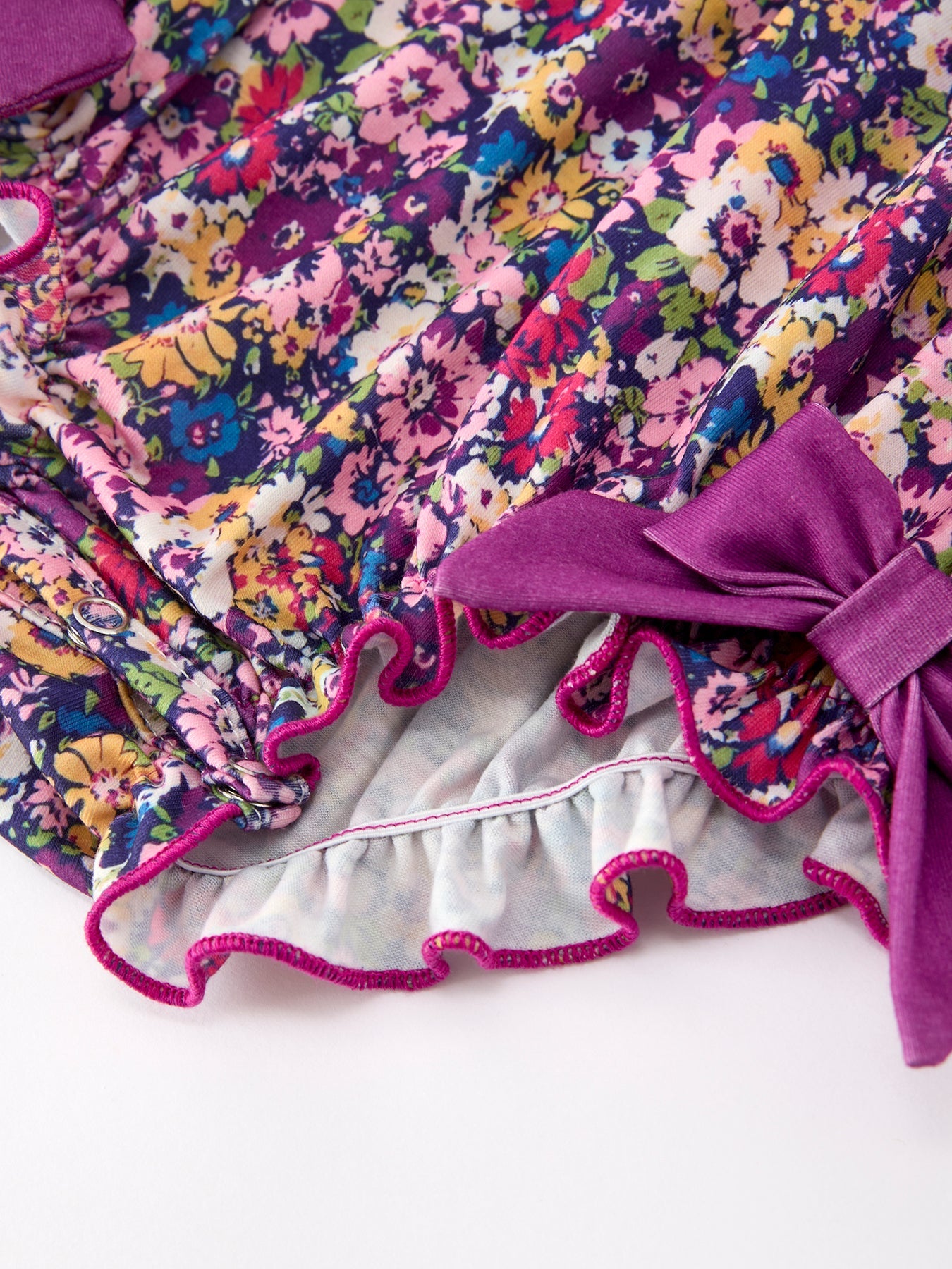 Purple Floral Bow Petals Collar Girls Romper