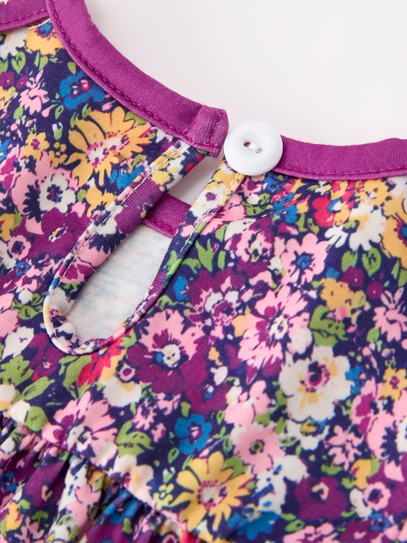 Purple Floral Bow Petals Collar Girls Romper