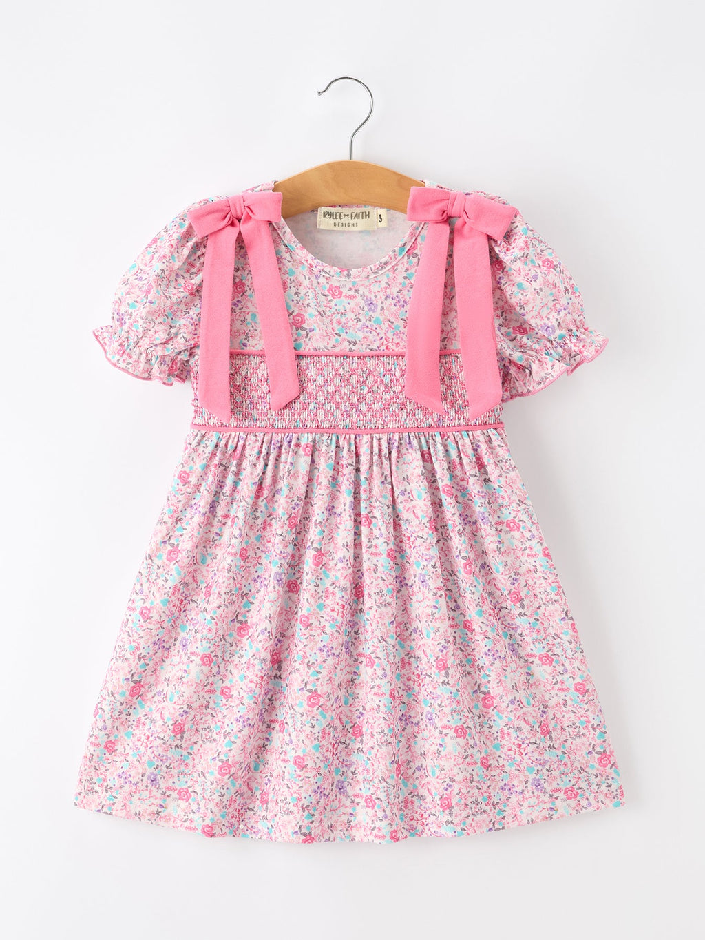 Pink Bow Smocked Floral Girl Dress