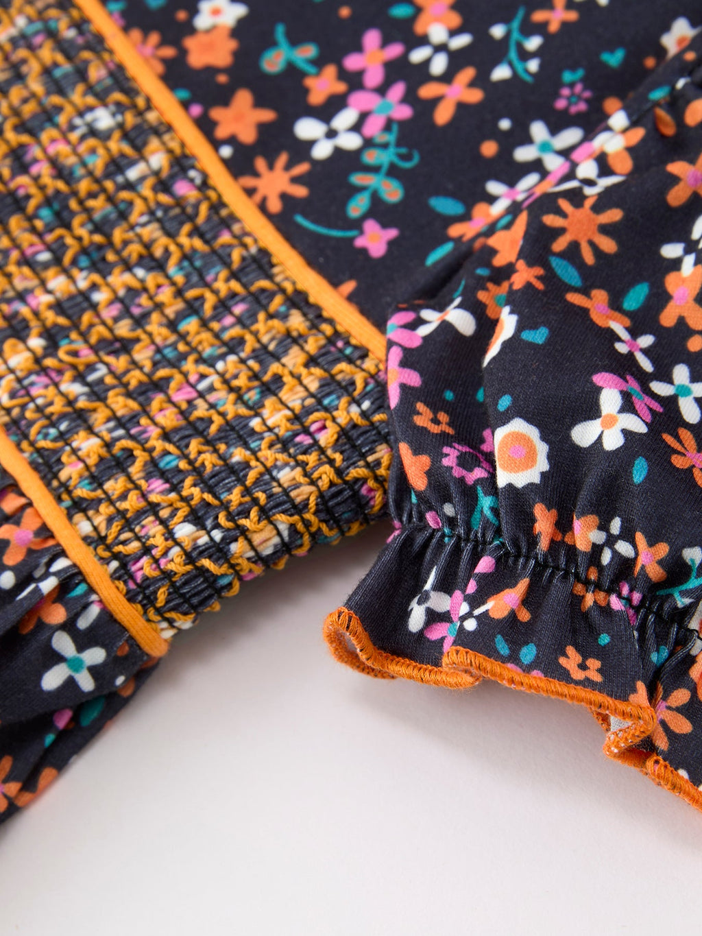 Fall Orange Bow Smocked Floral Girl Dress