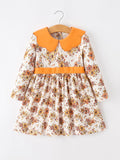 Fall Orange Floral Girl Dress Petals Collar