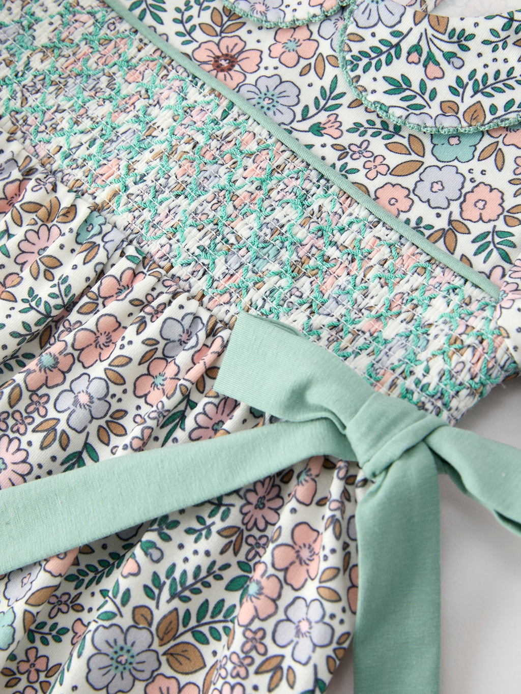Sage Green Floral Smocked Girl Bloomer Set