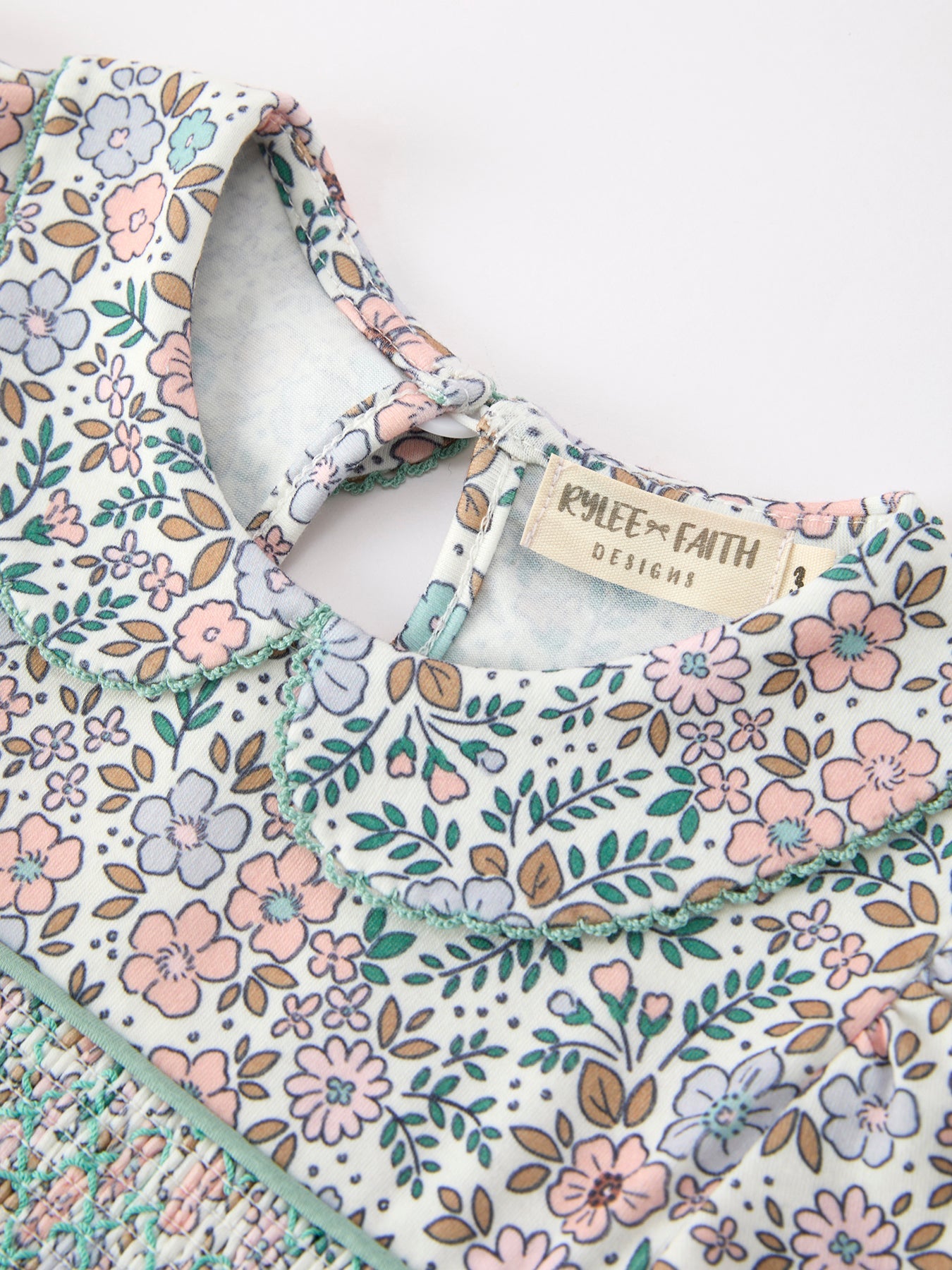 Sage Green Bow Floral Smocked Girl Dress