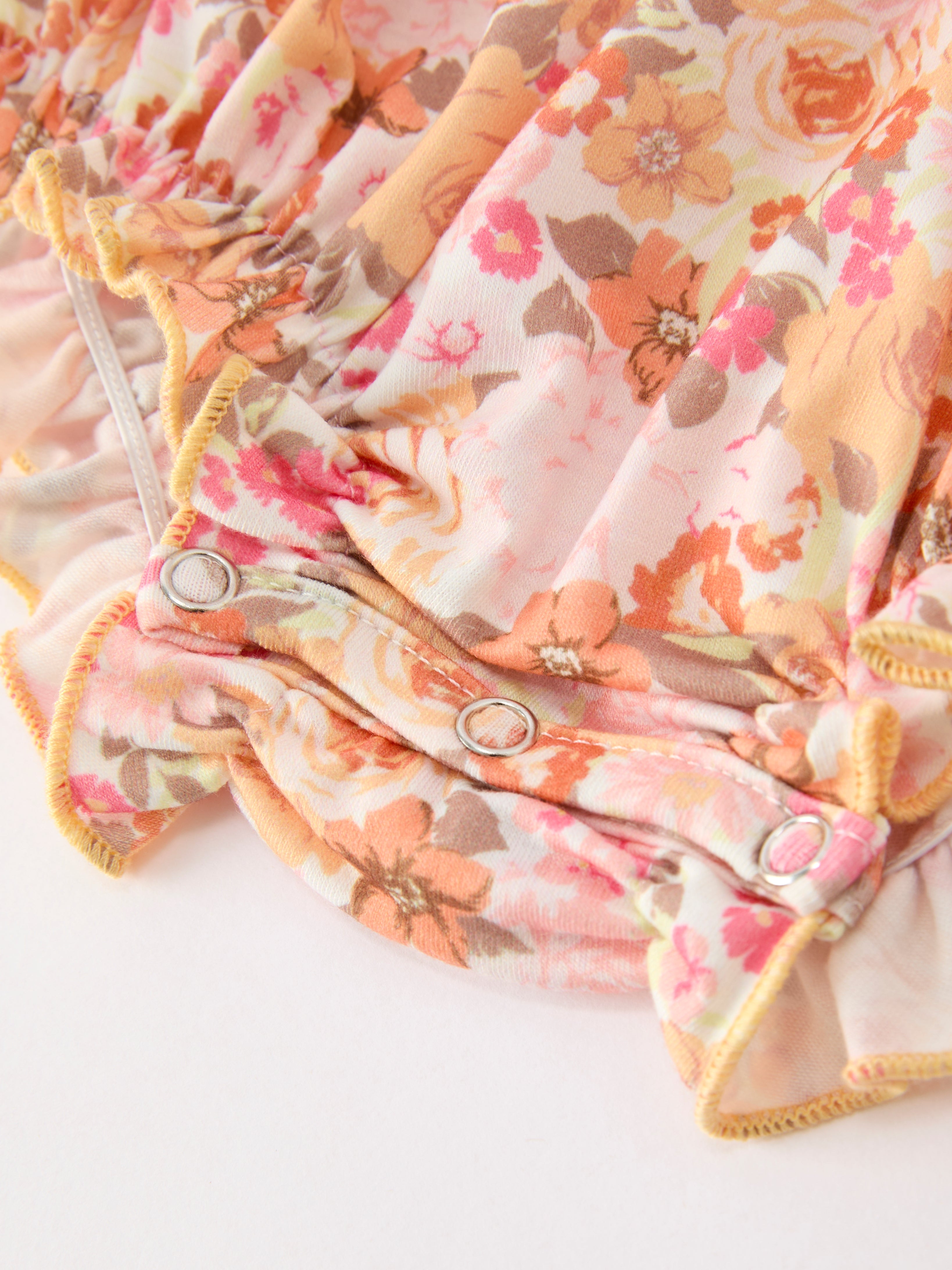 Peach Bow Smocked Floral Baby Bubble