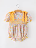 Yellow Bow Smocked Floral Baby Bubble