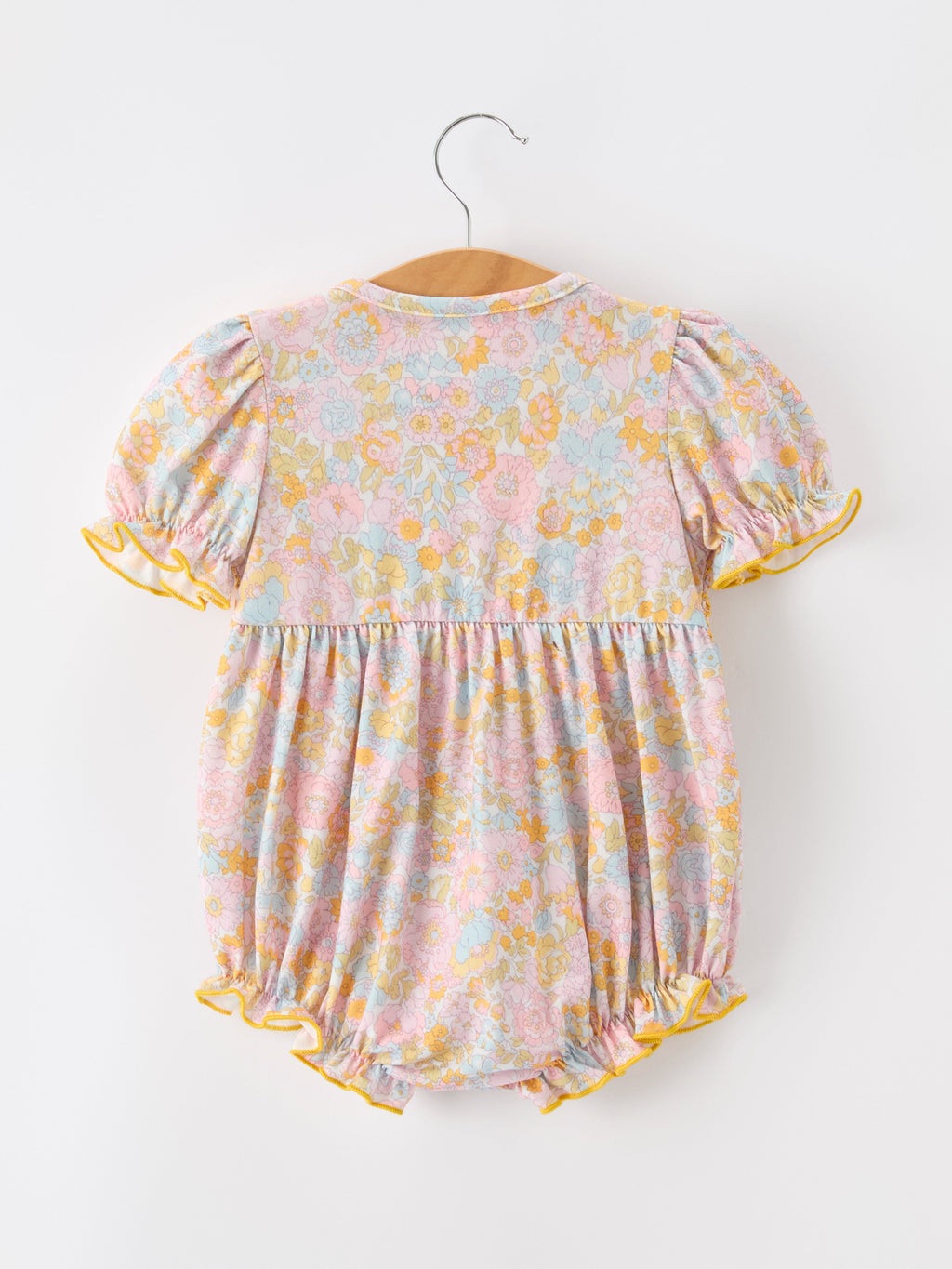 Yellow Bow Smocked Floral Baby Bubble