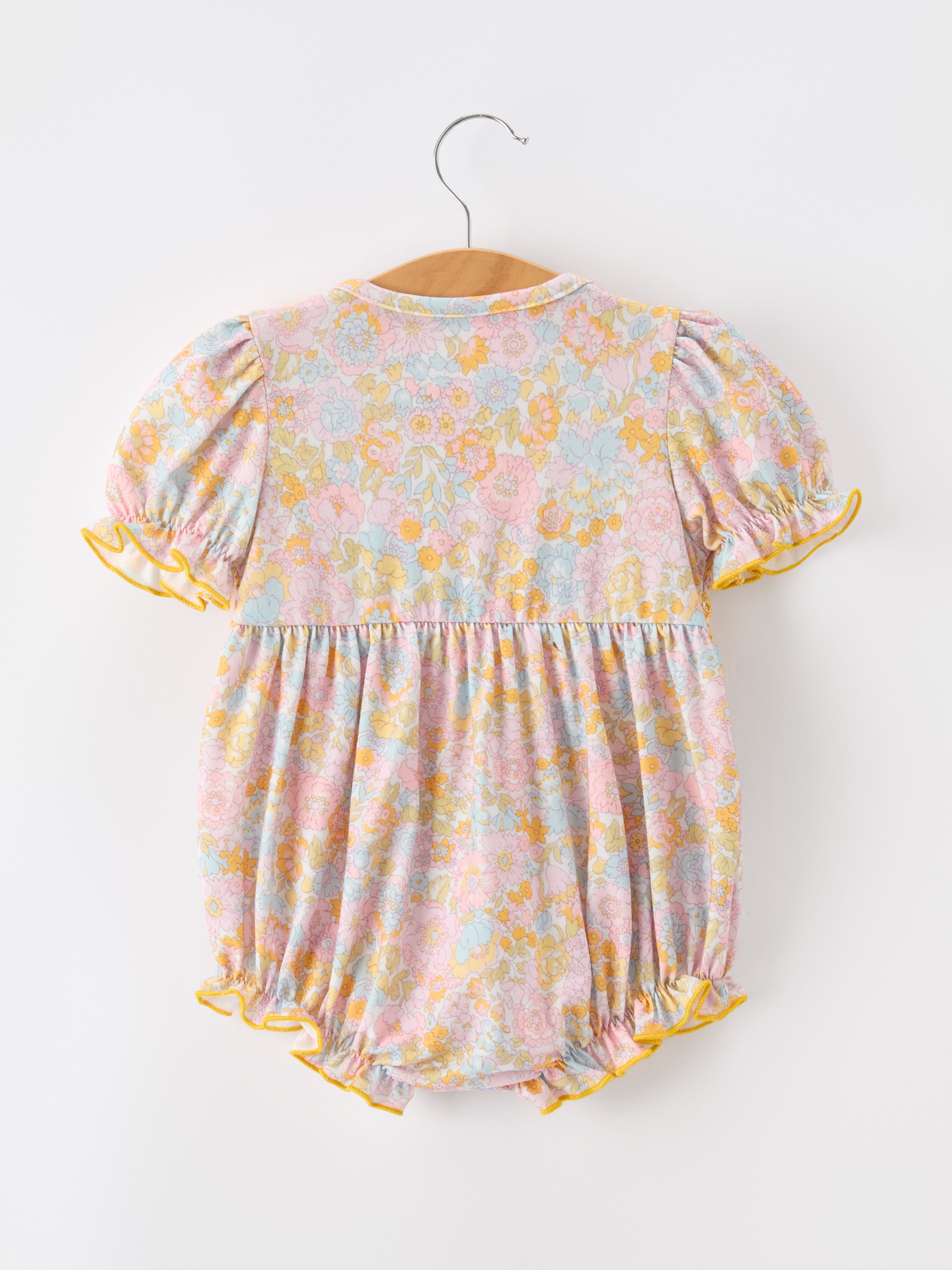 Yellow Bow Smocked Floral Baby Bubble