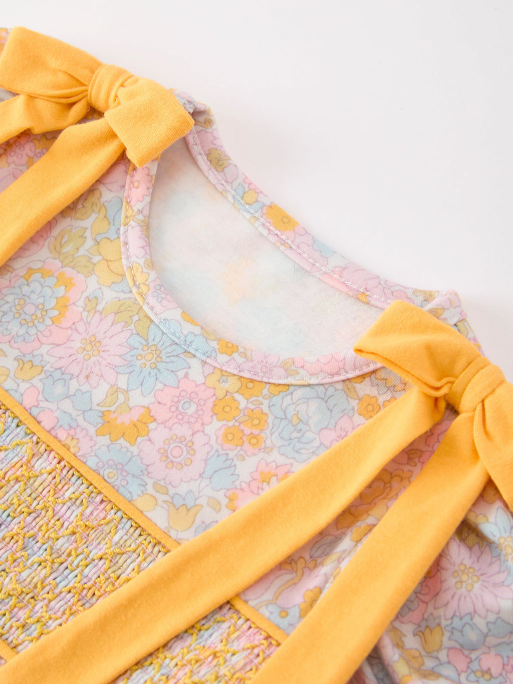 Yellow Bow Smocked Floral Baby Bubble