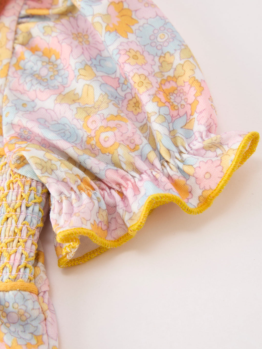 Yellow Bow Smocked Floral Baby Bubble