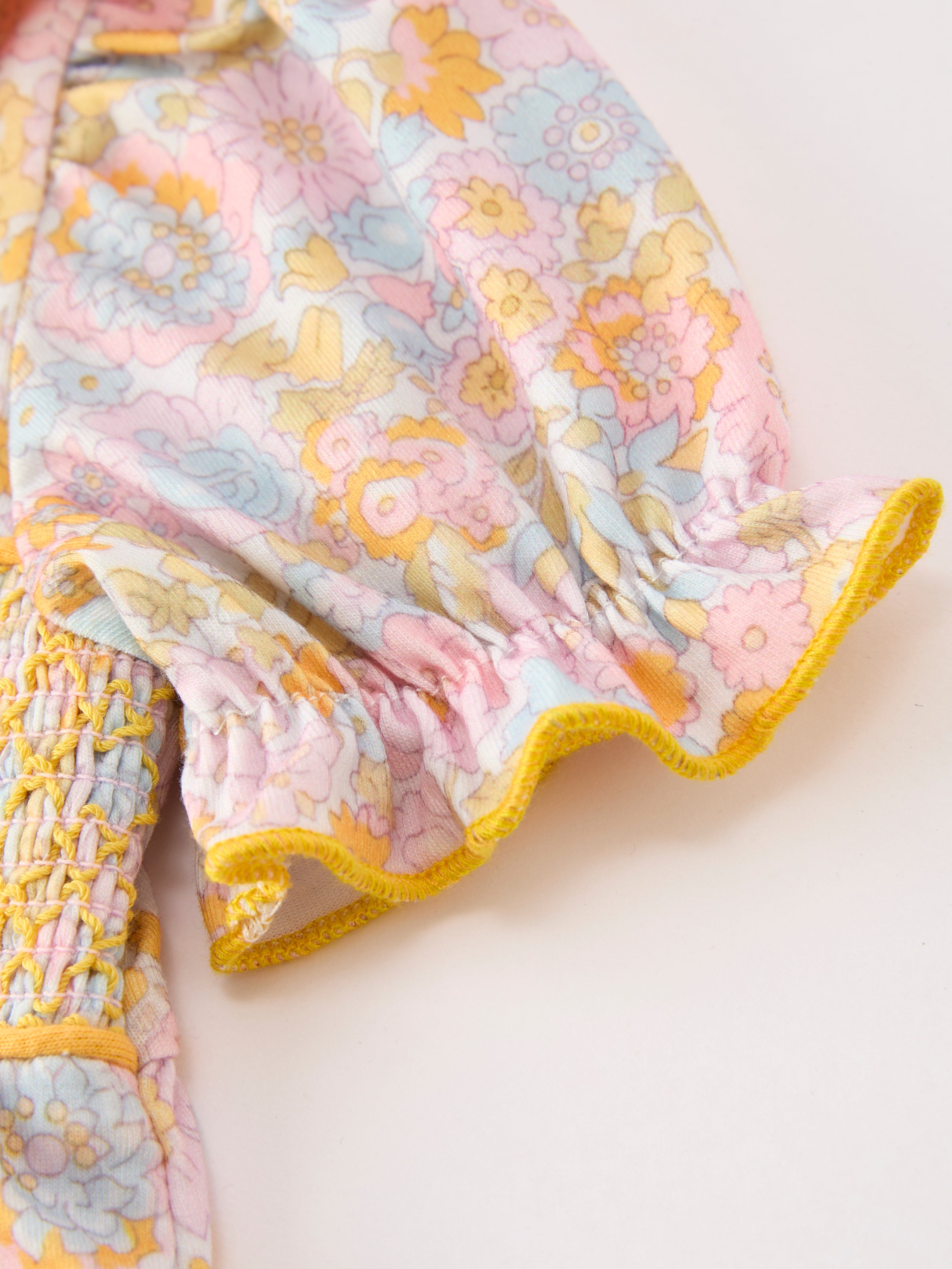 Yellow Bow Smocked Floral Baby Bubble