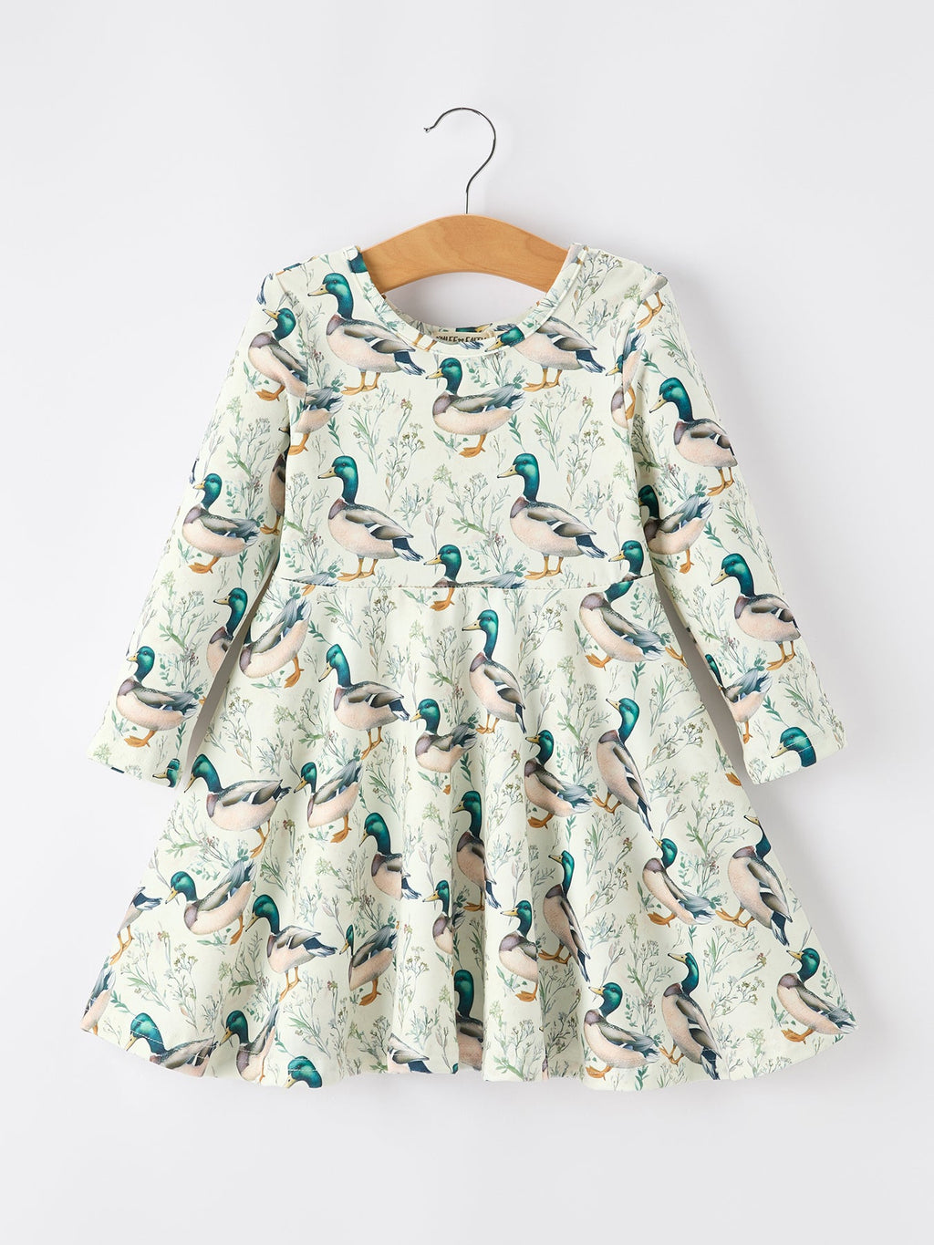 Girls Duck Print Dress Long Sleeve Twirl Dress