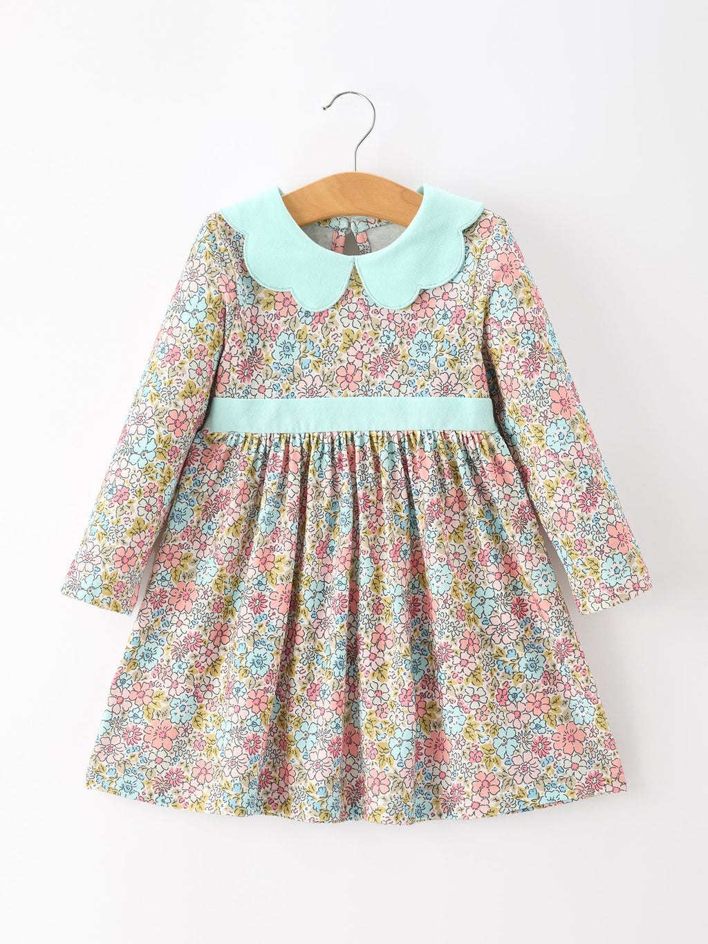 Mint Floral Girl Dress Petals Collar