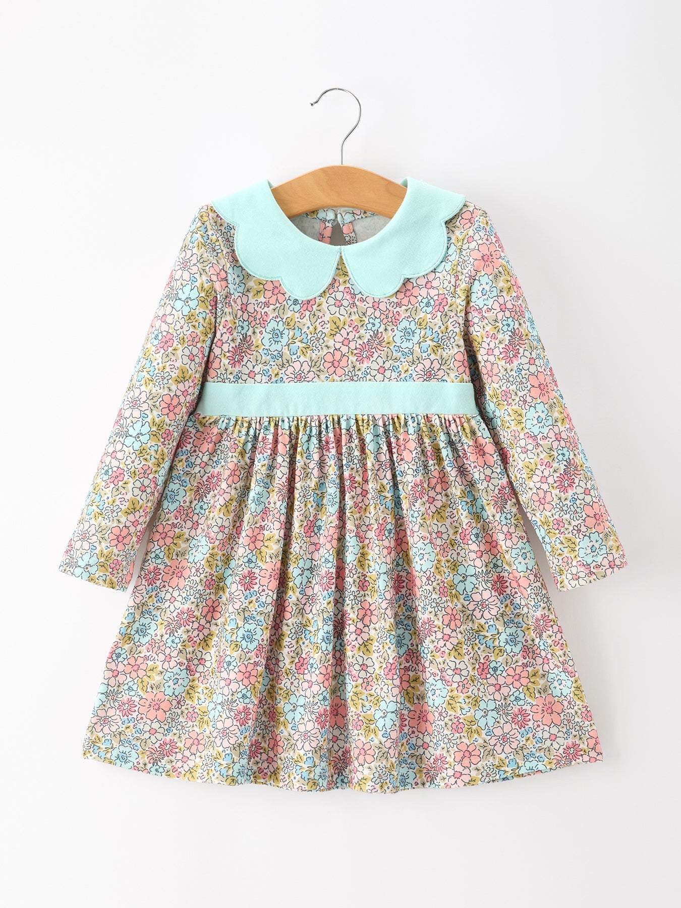 Mint Floral Girl Dress Petals Collar
