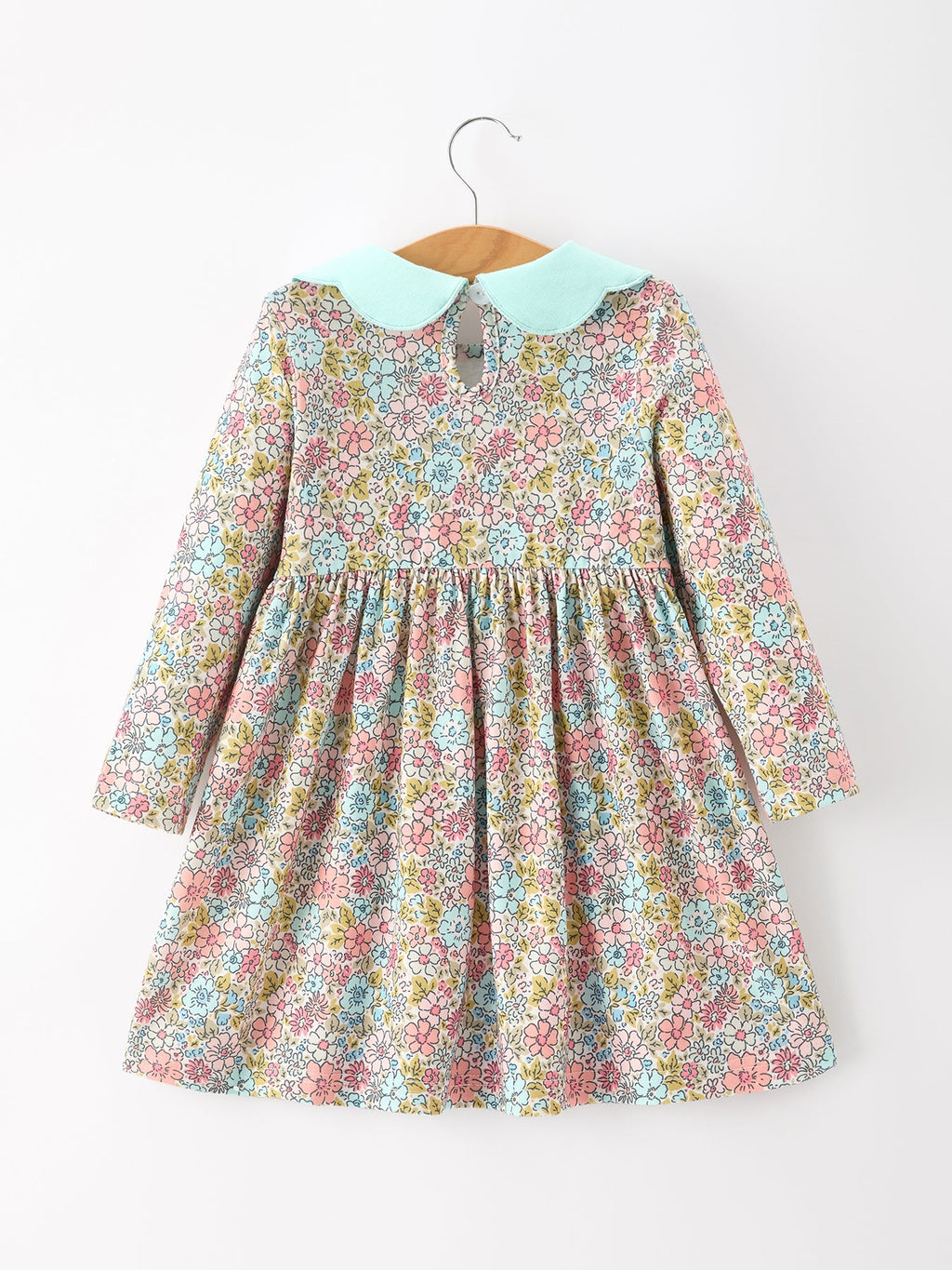 Mint Floral Girl Dress Petals Collar