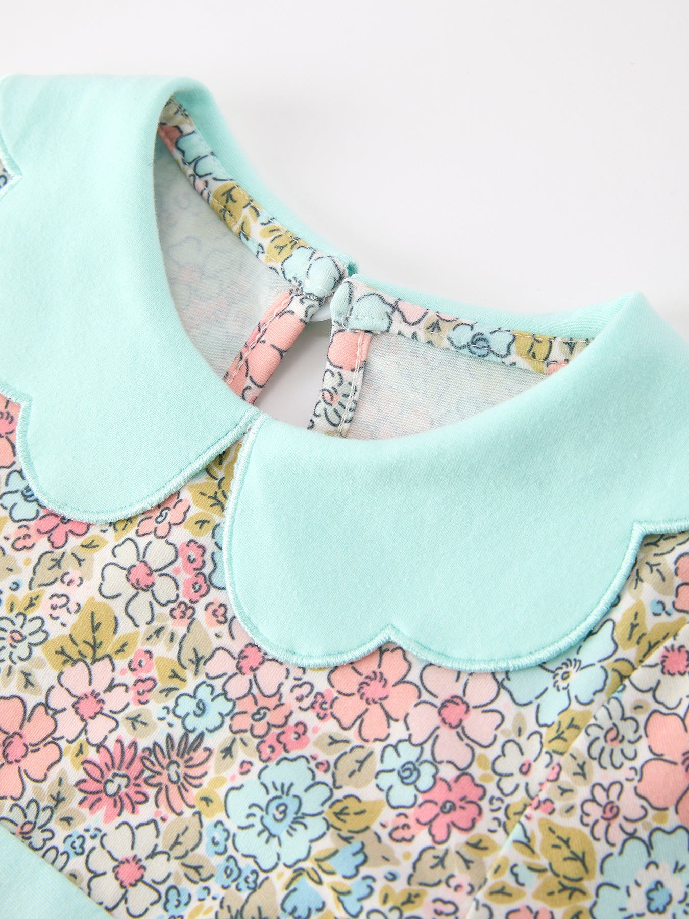 Mint Floral Girl Dress Petals Collar