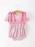 Pink Bow Smocked Floral Baby Bubble