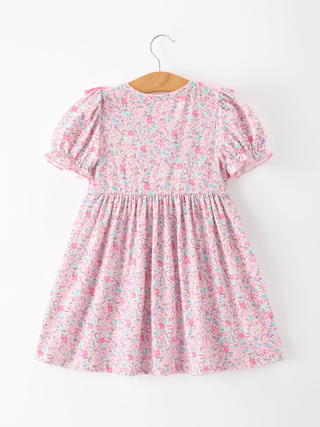 Pink Bow Smocked Floral Girl Dress