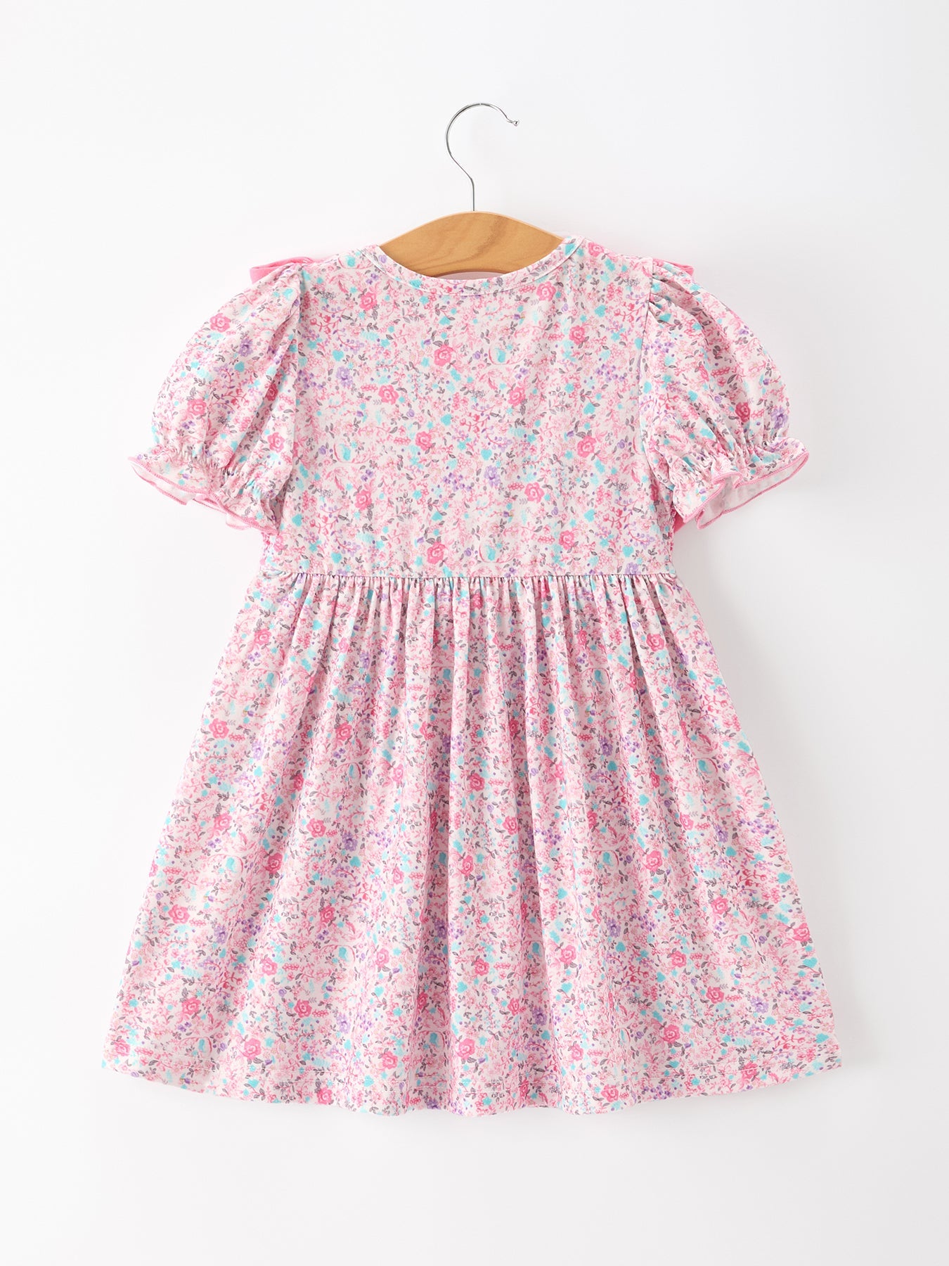 Pink Bow Smocked Floral Girl Dress