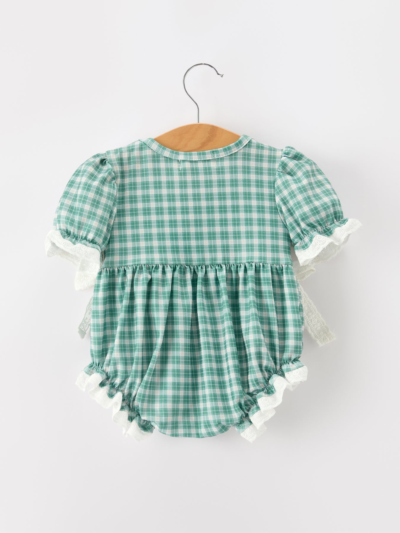 Western Plaid Horse Embroidered Girl Bubble Romper