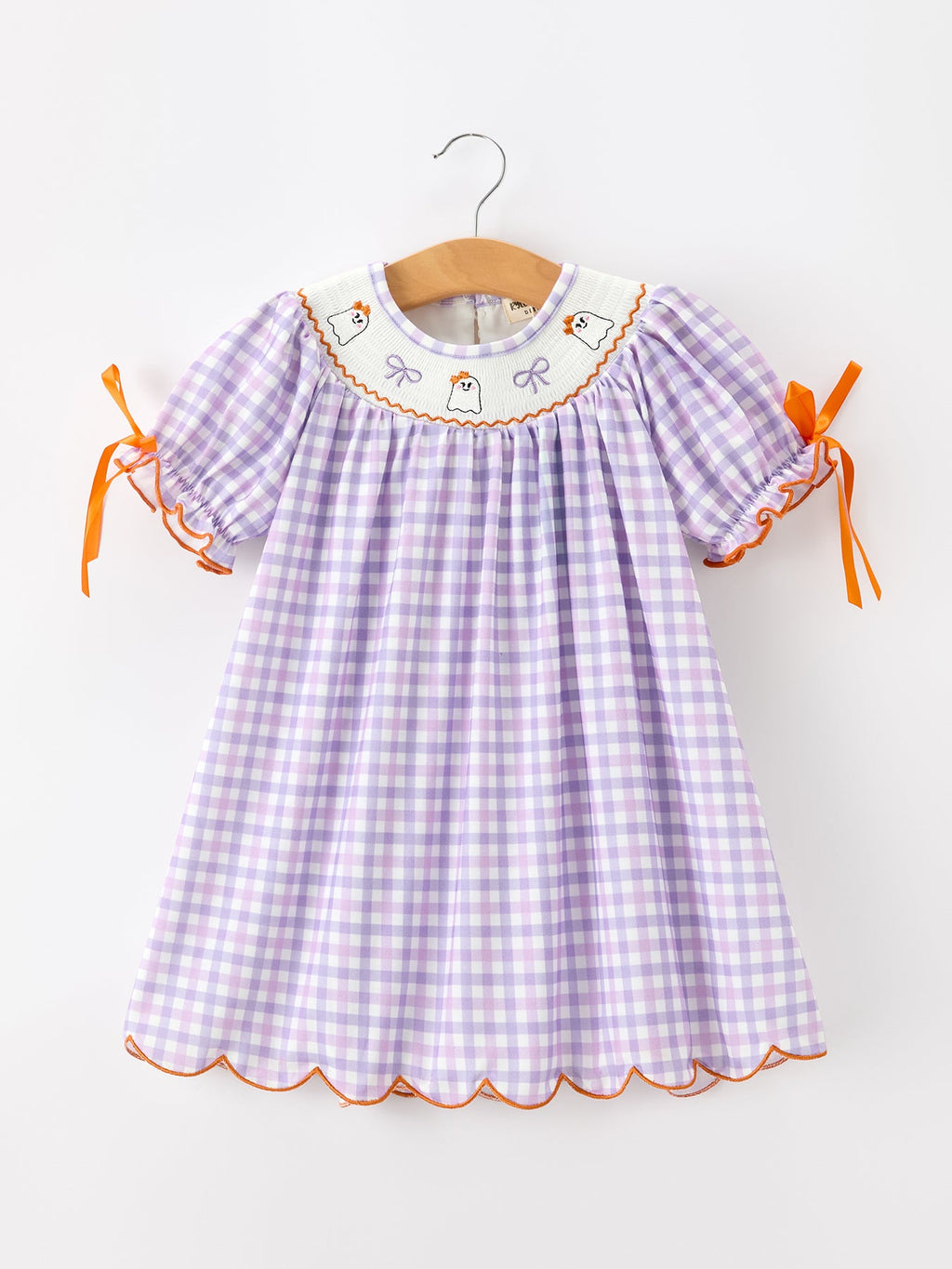 Halloween Ghost Plaid Bow Scallop Girls Dress