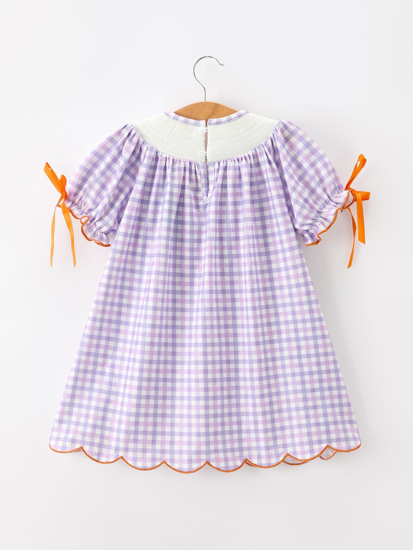 Halloween Ghost Plaid Bow Scallop Girls Dress