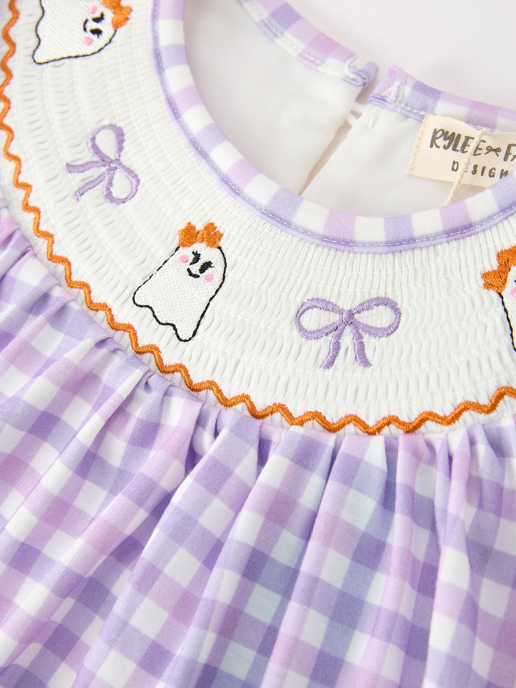 Halloween Ghost Plaid Bow Scallop Girls Dress
