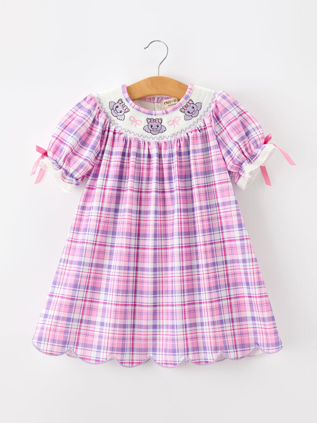 Halloween Plaid Bat Smocked Girls Dress