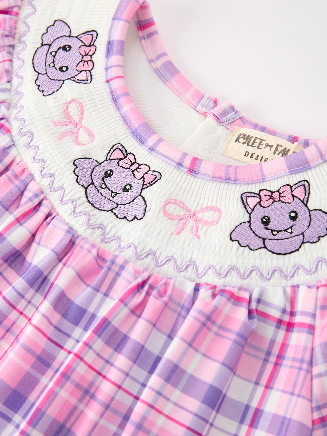 Halloween Plaid Bat Smocked Girls Dress