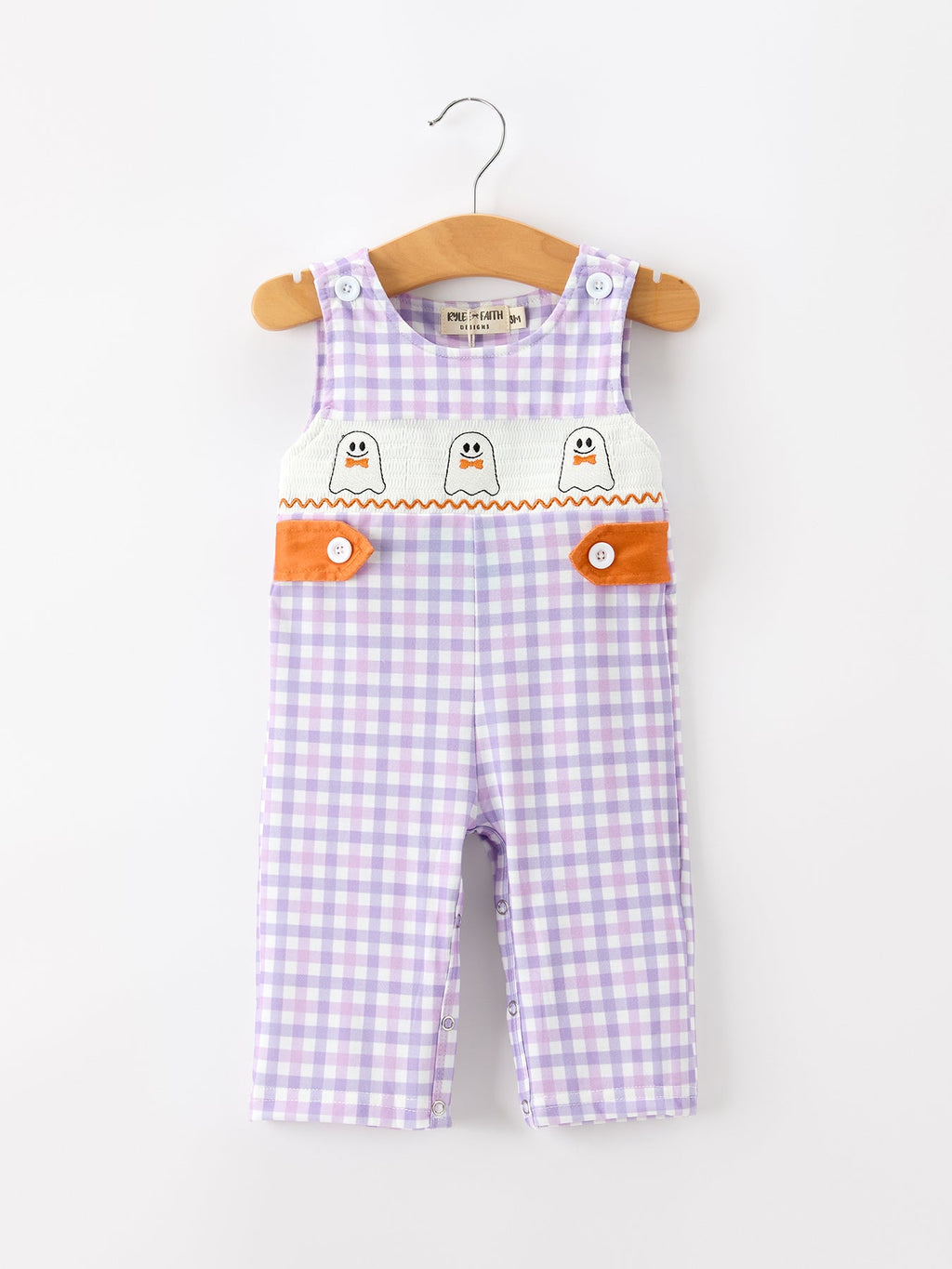 Halloween Ghost Plaid Smocked Baby Boy Romper
