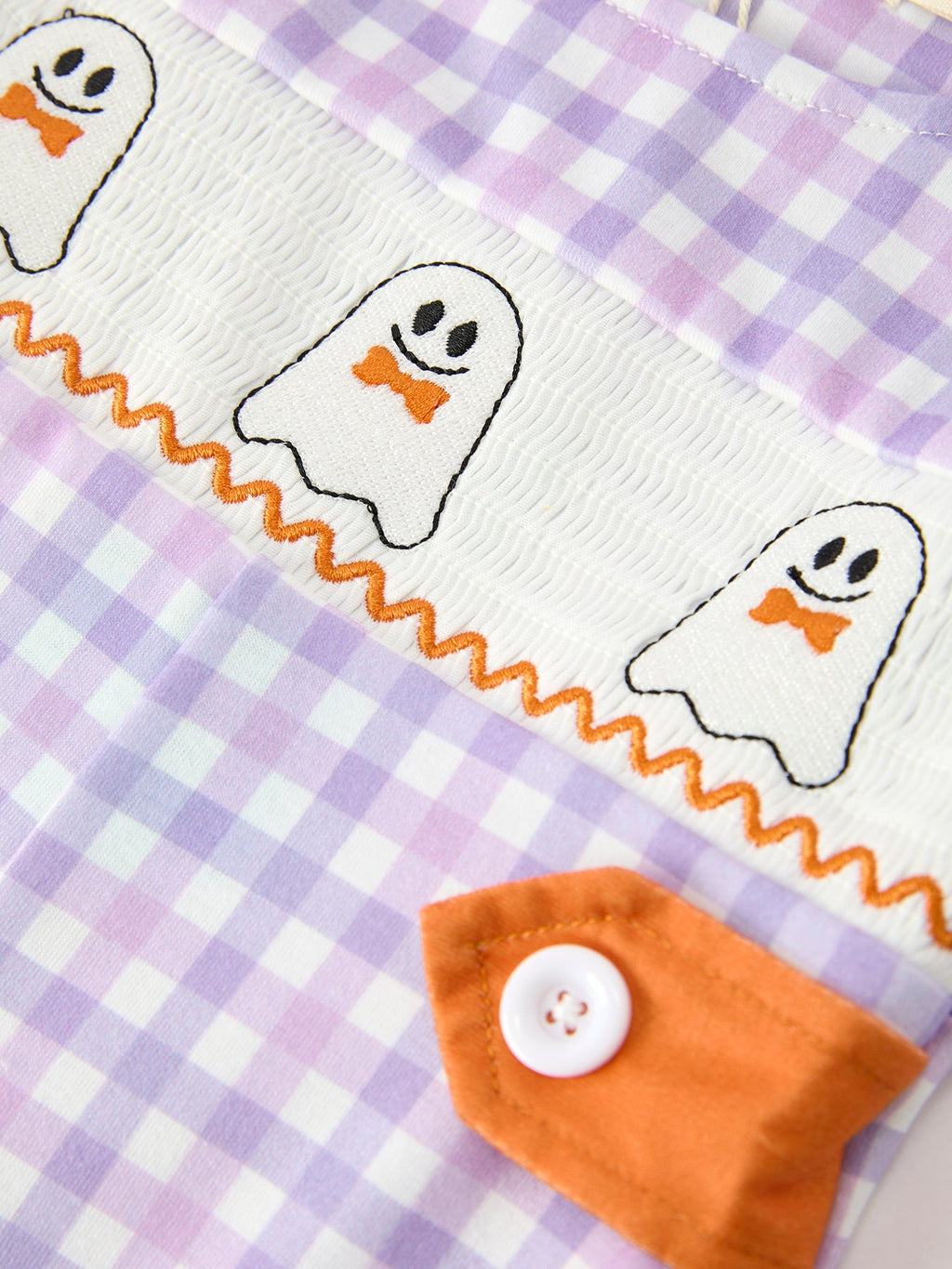 Halloween Ghost Plaid Smocked Baby Boy Romper