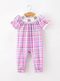 Halloween Plaid Bat Smocked Girls Romper