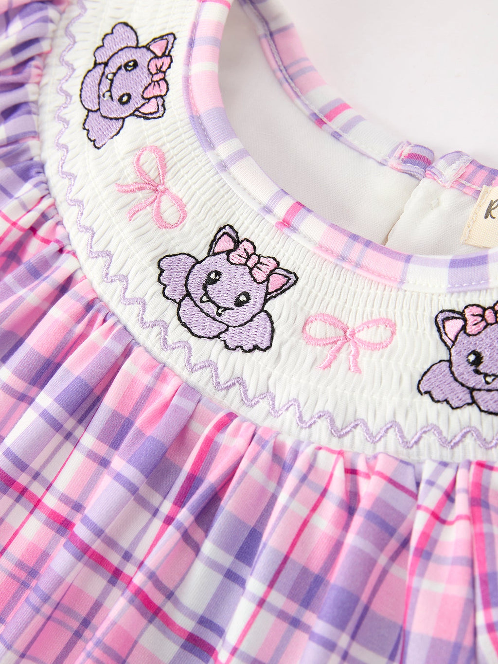 Halloween Plaid Bat Smocked Girls Romper