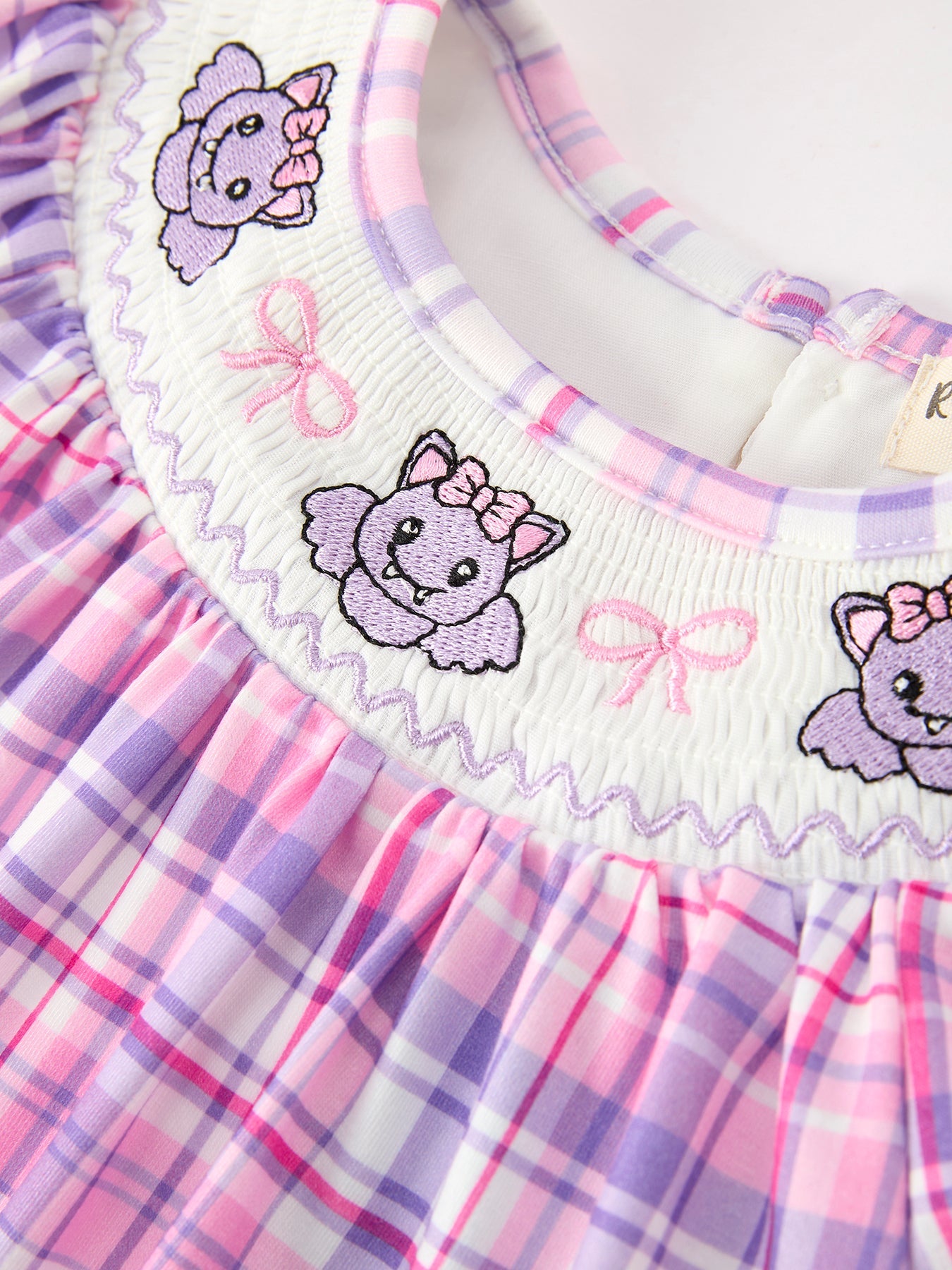 Halloween Plaid Bat Smocked Girls Romper