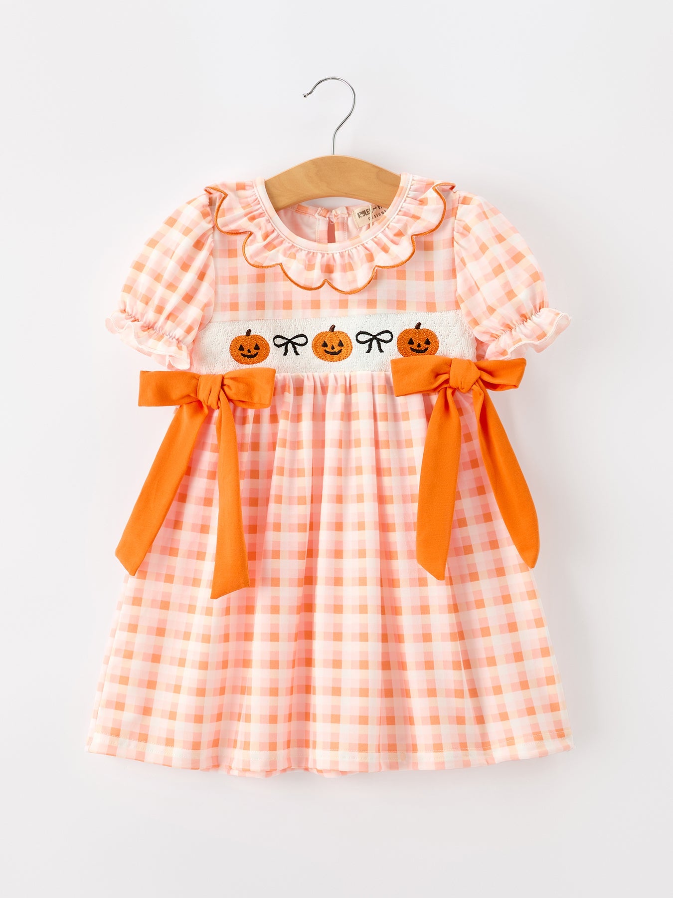 Halloween Pumpkin Plaid Bow Girls Dress