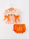 Halloween Pumpkin Plaid Girls Bloomer Set