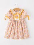 Halloween Pumpkin Floral Girls Dress