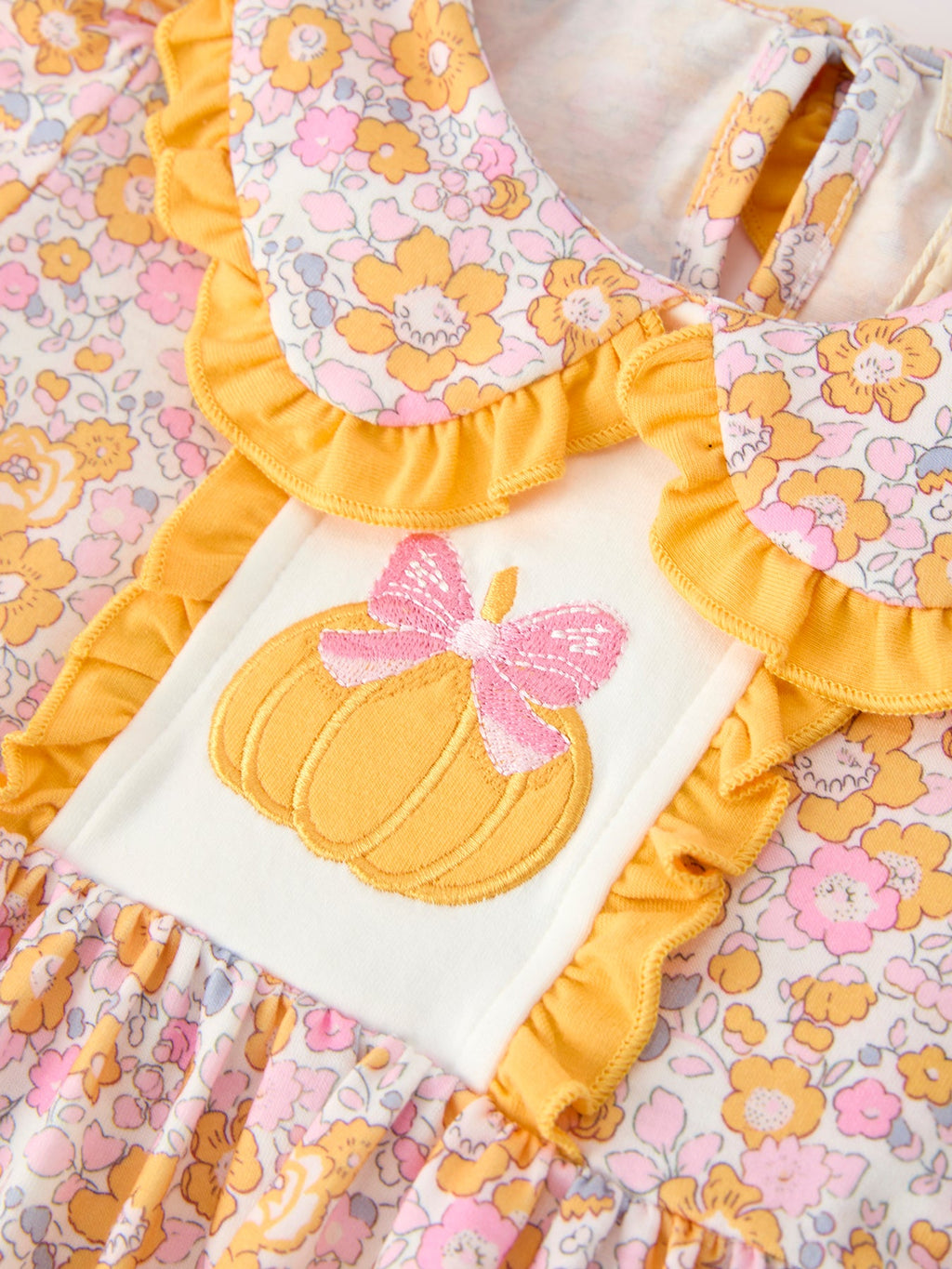 Halloween Pumpkin Floral Girls Dress