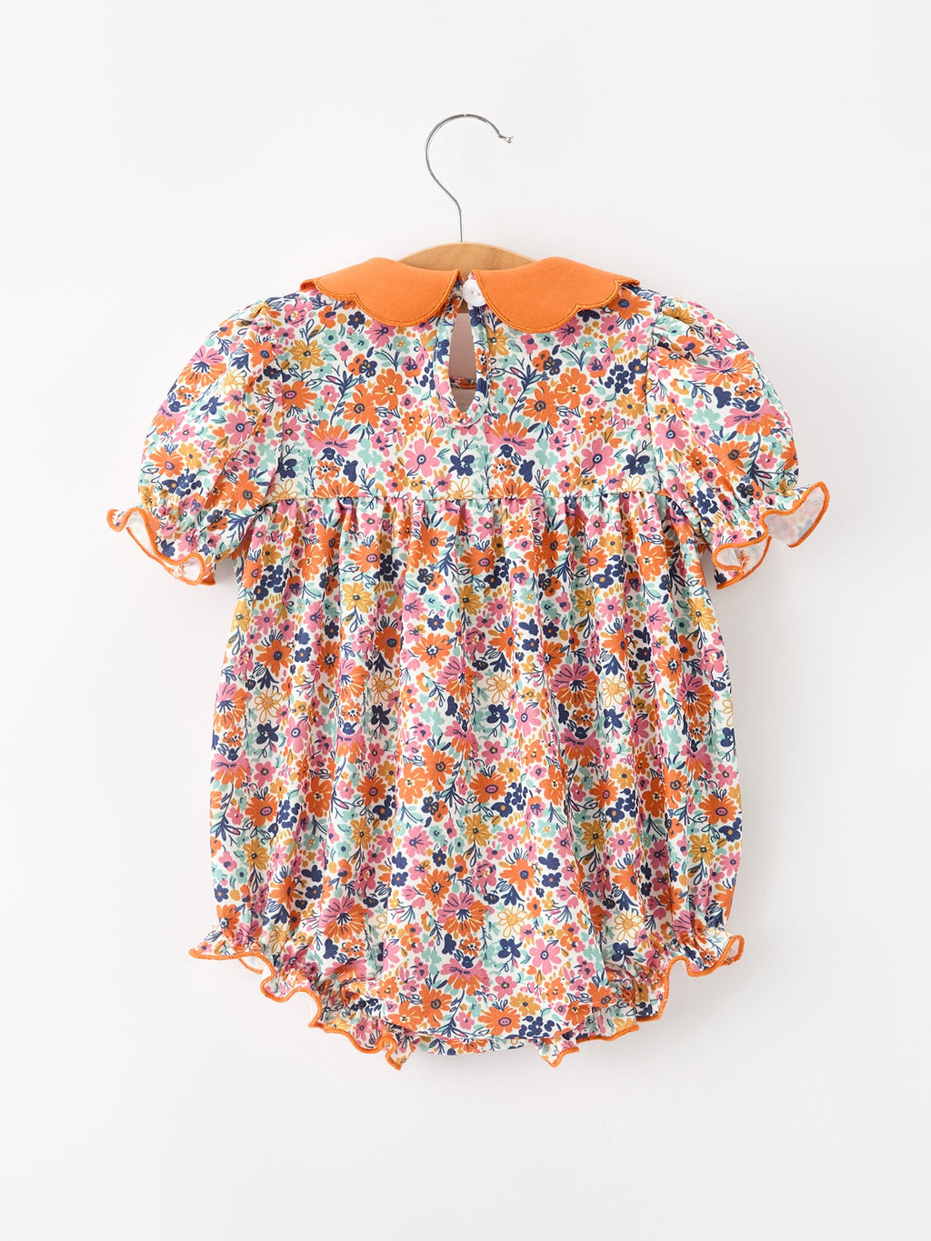 Fall Floral Smocked Petals Collar Girls Bubble Romper