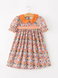 Fall Floral Smocked Petals Collar Girls Dress