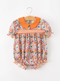 Fall Floral Smocked Petals Collar Girls Bubble Romper
