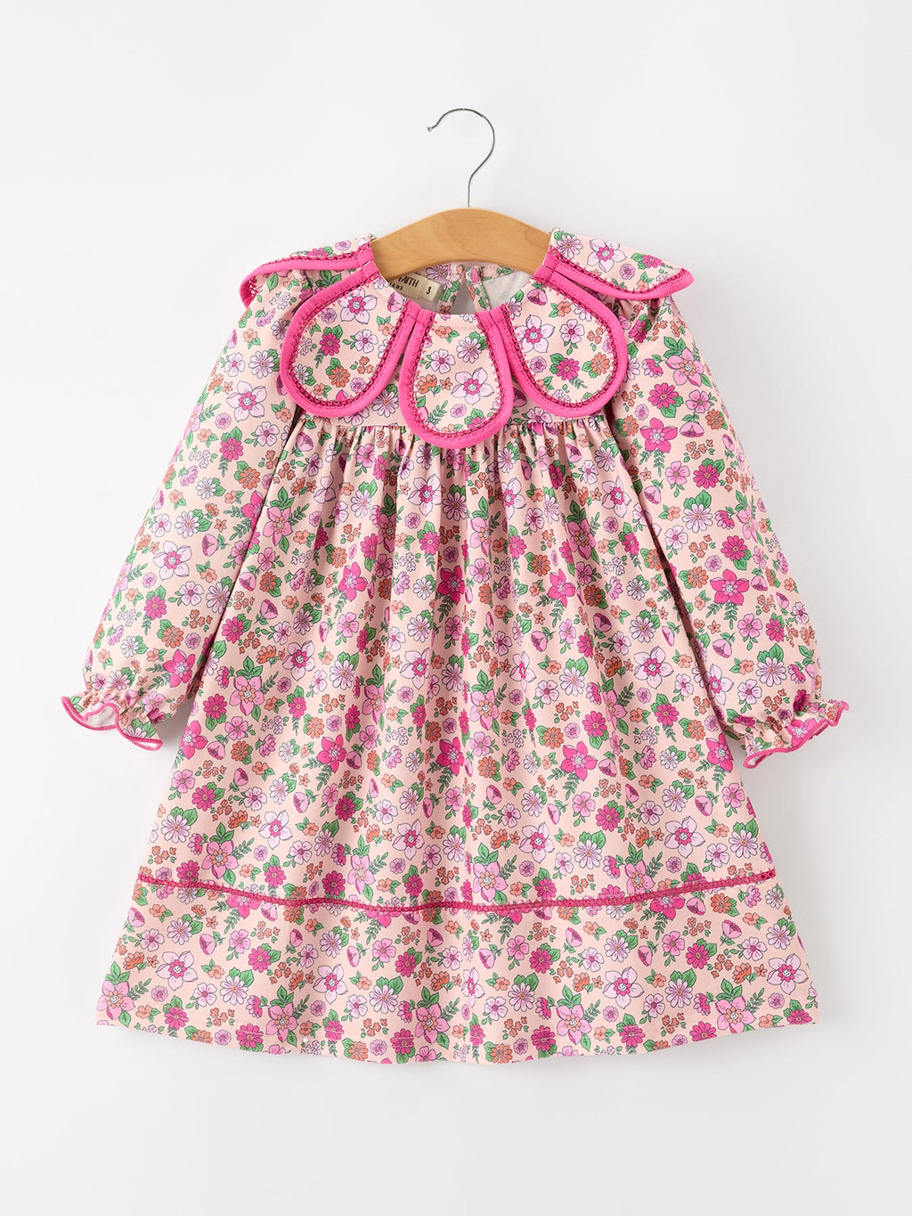 Hot Pink Floral Petals Collar Girl Dress